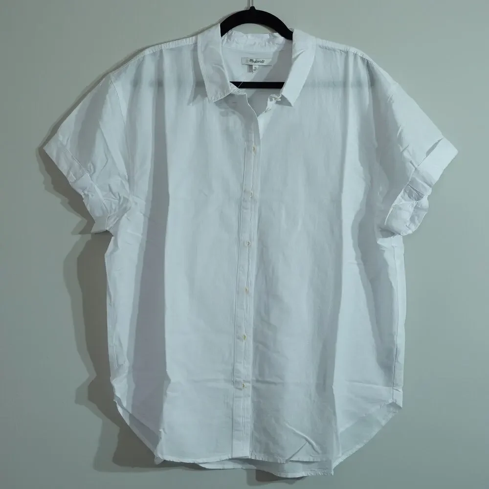 NWT Madewell White Button Short Sleeve Cotton Linen Blend Slim Central Shirt-XL - Picture 6 of 15